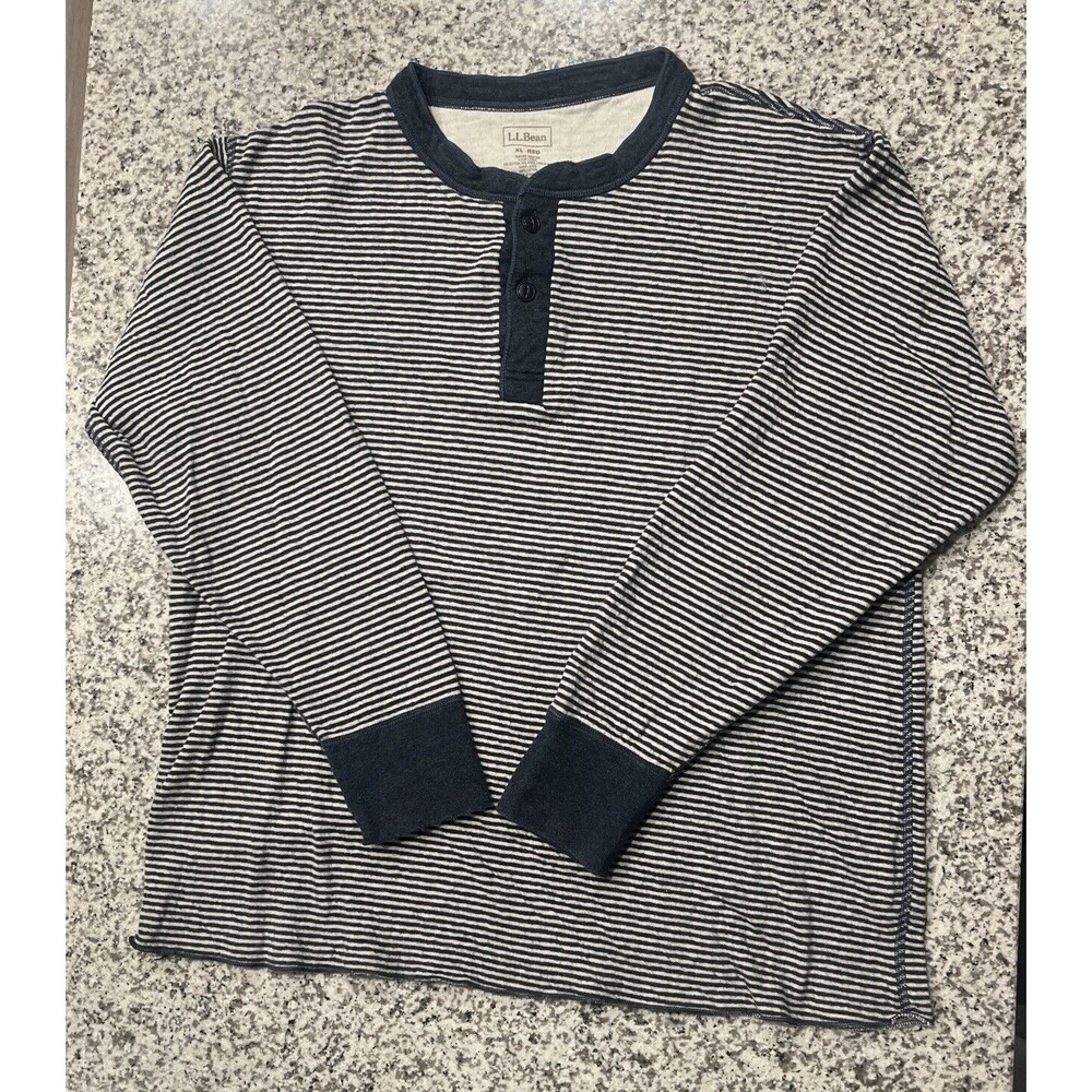 LL Bean River Driver Henley Shirt Two Layer Men’s Size XL  Blue, Striped, Soft.
